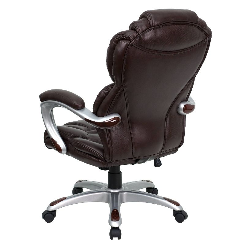 High Back LeatherSoft Executive Swivel Ergonomic Office Chair with Accent Layered Seat and Back and Padded Arms Brown - Flash Furniture, 4 of 6