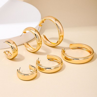 Anna-Kaci Women's 3 Pairs Chunky Hoop Earrings Set
