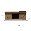 HomeRoots 47" Black and Natural Faux Leather And Wood Bench With Shoe Storage And Shelves - 3 of 4