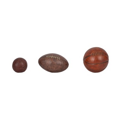 Vintage Sports Ball Decor Set of 3 - Decorative Resin Baseball, Football & Basketball - Home Accents for Living Room, Office, Bedroom - 5", 4", 3"
