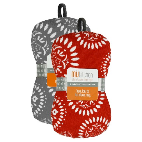 3X6.5 2pk Medallions Scrub Sponge Set Red/Gray - Mu Kitchen