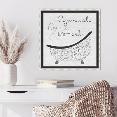 22"x22" White and Black Canvas Bath Quote Framed Art