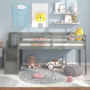 CAVINAS Twin Size Loft Bed with Ladder with Safety Guardrail & Staircase,Pine Wood Bed Frame for Kids Room,Bedroom - 1 of 4