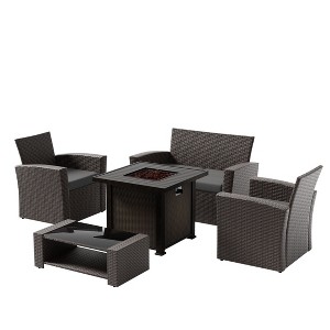 WestinTrends 4 Piece Conversation Outdoor Patio Sofa Set with Square Fire Pit Table - 1 of 4