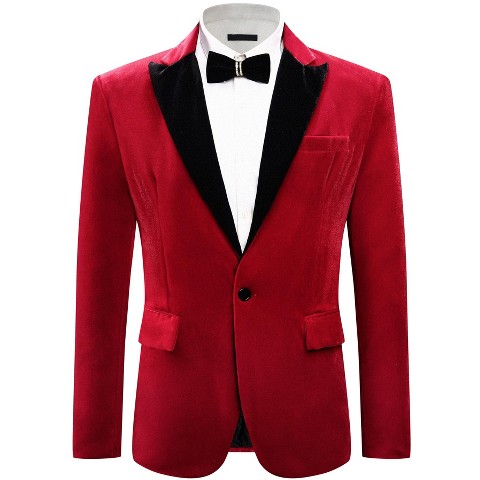 Lars Amadeus Men's Peak Collar Wedding Party Prom Velvet Suit Jackets Burgundy Large