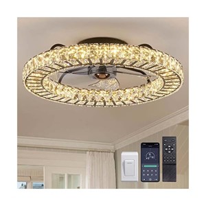 Siljoy 22" Flush Mount Ceiling Fan with Light, Modern Crystal Chandelier, Smart 4-Light Color Change, Dimmable LED, 6 Speeds - 1 of 1
