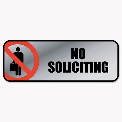 Cosco Brushed Metal Office Sign No Soliciting 9 x 3 Silver/Red 098208