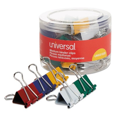 UNIVERSAL Medium Binder Clips 5/8" Capacity 1 1/4" Wide Assorted Colors 24/Pack 31029