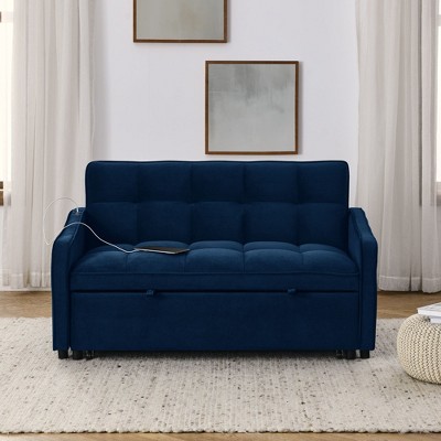 NicBex Classic Convertible Sleeper Chair, Pull-out Sofa Bed with  2 Arm Pockets,Couches with USB Charging Design for Living Room,Gray/Beige/Black/Blue