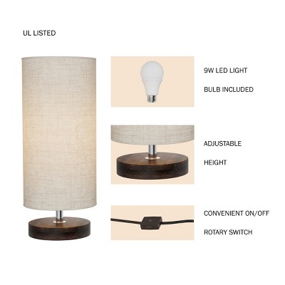 Adjustable White Cylinder Lamp with Wood Base and LED Bulb