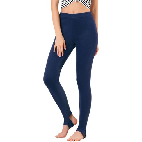 Allegra K Women's Elastic Waistband Soft Gym Yoga Cotton Stirrup Pants Leggings  Dark Blue Large : Target