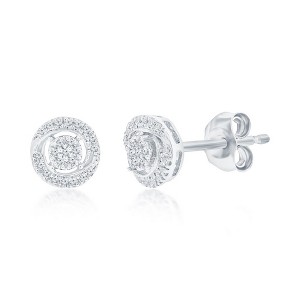 Diamonds D'Argento Sterling Silver Round Halo Diamond Studs - (46 Stones) - Silver - 1 of 2