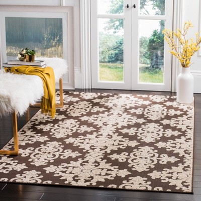 Brown and Cream Geometric Floral Indoor/Outdoor Rug