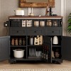 Kitchen Carts and Islands with Power Outlet and Drop Leaf, Rolling Storage Cart with Bead Accents, 3 Drawers and 3 Doors for Home-The Pop Home - 3 of 4