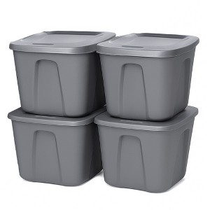 HOMZ Stackable and Nestable Heavy Duty Plastic Storage Container with 4 Way Handles - 1 of 4