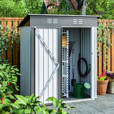 5x3 Ft Metal Storage Shed, Waterproof Outdoor Tool Storage Cabinet Garden Shed With Lockable Hinged Doors, For Backyard Patio Lawn