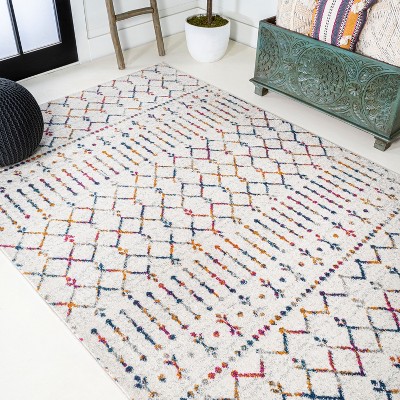 Cream and Multicolor Synthetic Trellis 4' x 6' Area Rug