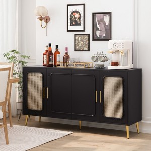 KWPZQEB 59.84" Sideboard with Plastic Rattan, Vintage Buffet Cabinet with Doors & Adjustable Shelves, Bar Storage Cabinet for Dining Room, Kitchen - 1 of 4