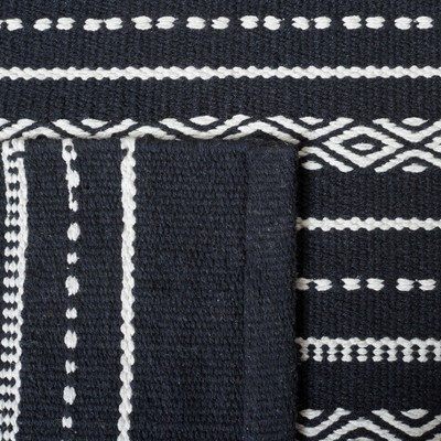 Black and White Handwoven Wool Kilim 4' x 6' Area Rug