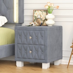 LIVAREEmlen Elegant Velvet Nightstand with 2 Drawers and Crystal Handle, Storage Bedside Table with Button-Tufted - 1 of 4