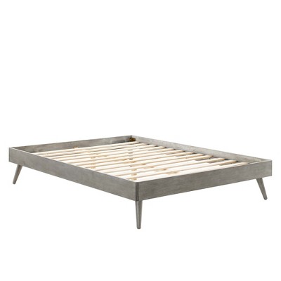 Margo Mid-Century Gray Queen Platform Bed with Wood Slats