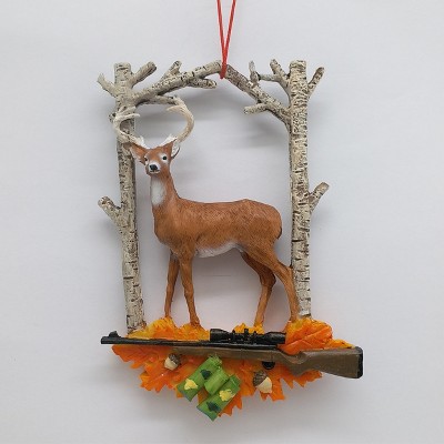 Season's Designs Christmas Tree Whitetail Deer in Tree Hanging Ornament, Resin 3.75X0.75X4.5In