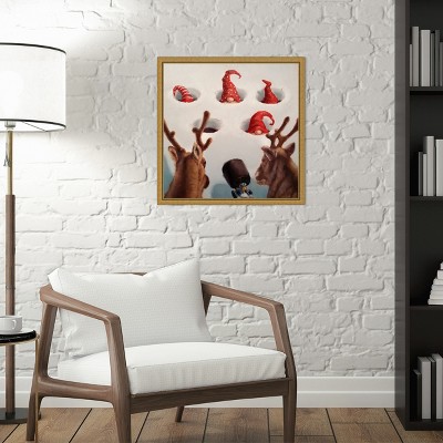 Gold Framed Whack-An-Elf Reindeer Canvas Print, 16" x 16"