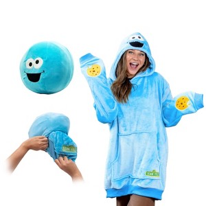 Sesame Street | Cookie Monster Adult Snugible 2-in-1 Blanket Hoodie & Pillow - 1 of 4