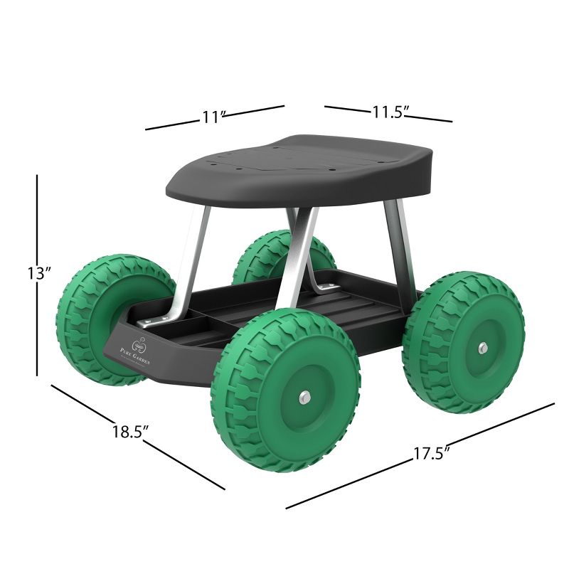 Nature Spring Rolling Garden Seat With Wheels - Black/Green, 4 of 6