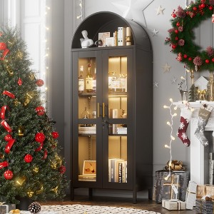 SUXXAN 73'' Metal Tall Arched Display Cabinet with Glass Doors and 2 Drawers, Assembly Required,Black - 1 of 4