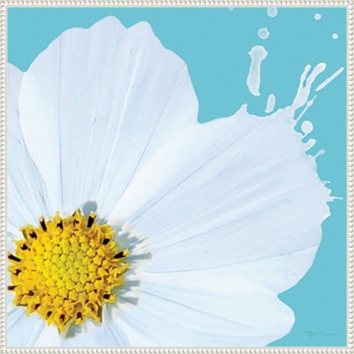 Flower Pop V White and Blue Abstract Canvas Art in Floater Frame
