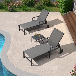 PURPLE LEAF Outdoor Chaise Lounge with Wheels for Outside 2 Pieces Aluminum Patio Lounge Chair with 5 Adjustable Position Recliner Side Table Included - 1 of 4