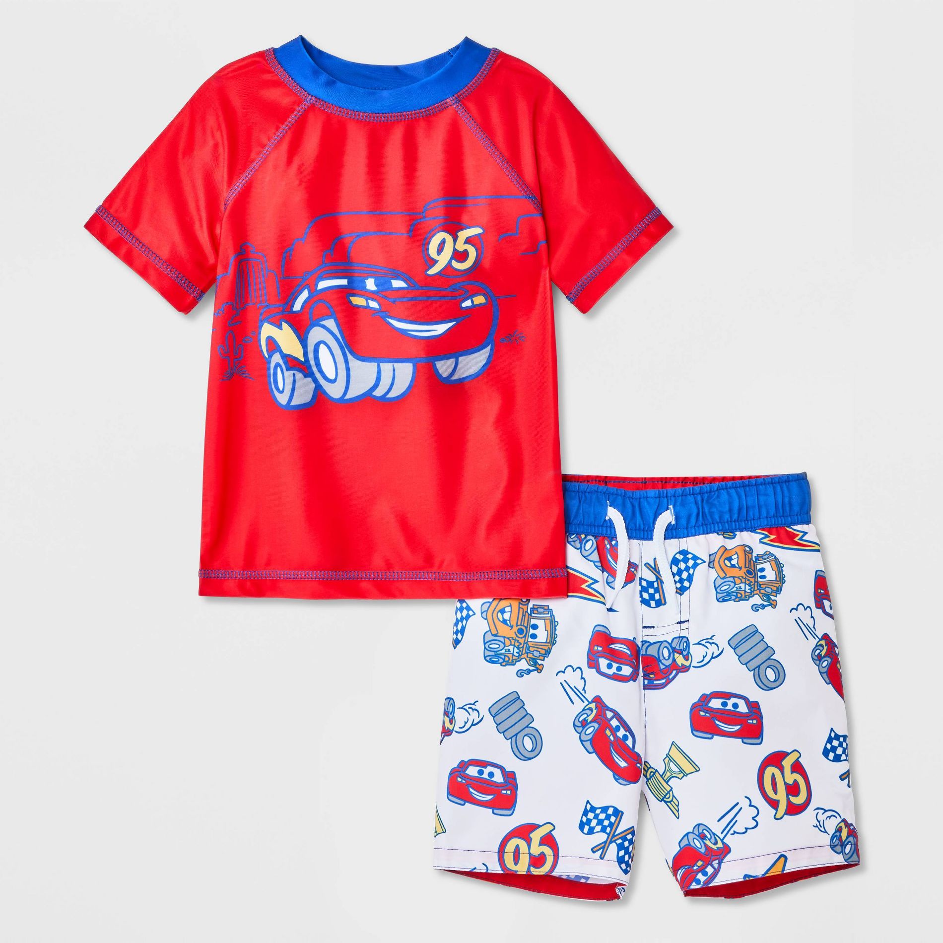 Toddler Boys' Cars Short Sleeve Rash Guard and Trunk Set - Red