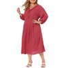 Agnes Orinda Women's Plus Size Long Sleeve V-Neck Sweetheart Print Midi Ruffle Tunic Dresses - 2 of 4