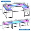 U Shaped Home Office Desk, Reversible L Shaped Gaming Computer Desk With Power Outlets,126 Inch Computer Desk With Monitor Stand （Grey Oak） - 3 of 4