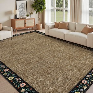 Machine Washable Modern Floral Bordered  Non Slip Area Rug for Living Room Soft Low Pile Indoor Aesthetic Carpet for Bedroom Dining Room Office - 1 of 4