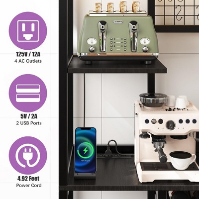 Black Metal 55" Adjustable Baker's Rack with LED Light and Power Outlet