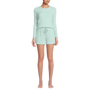Lands' End Women's Cozy Brushed Rib 2 Piece Pajama Set - Long Sleeve Top and Shorts - 1 of 3