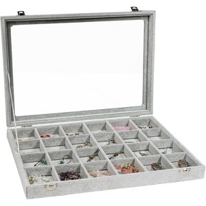 12-Grid Velvet Jewelry Tray with Lid for Stackable Drawer Storage - 1 of 4