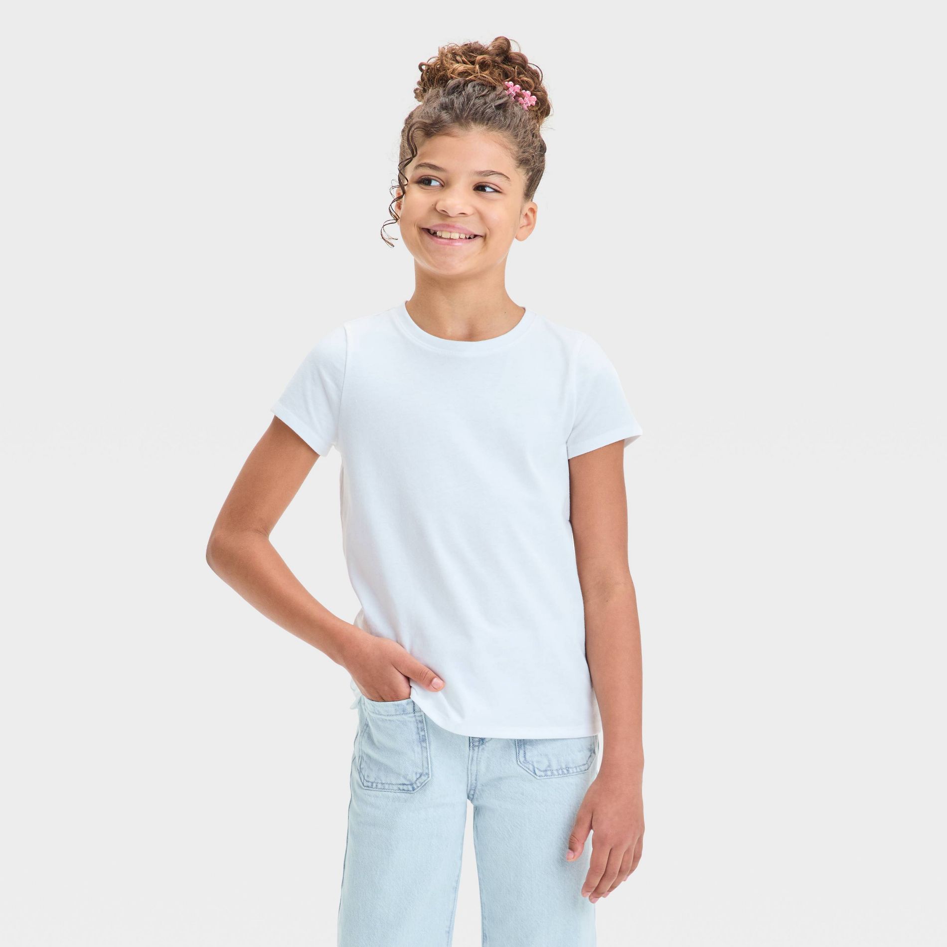 Girls' Short Sleeve Solid T-Shirt - Cat & Jack™ White XL: Tagless, Crew Neck