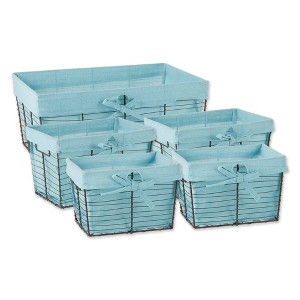 Design Imports Set of 5 Vintage Gray Wire Liner Baskets Aqua: Iron & Cotton, Rectangle, Hand Wash, Decorative Storage - 1 of 4