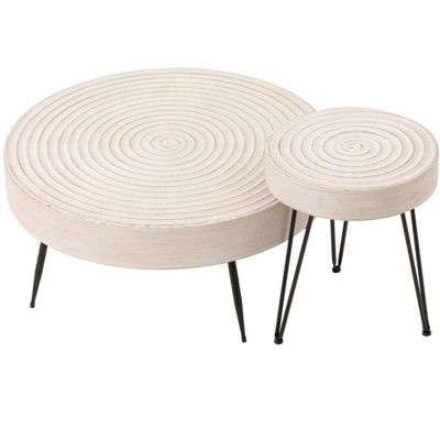 JIONJOY Farmhouse Nesting Coffee Table Set - 2-Piece Round Tables with Stump Pattern
