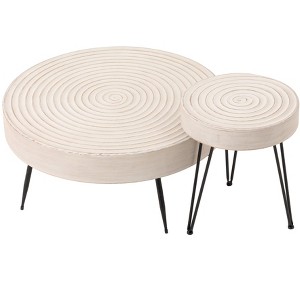 JIONJOY Farmhouse Nesting Coffee Table Set - 2-Piece Round Tables with Stump Pattern - 1 of 4