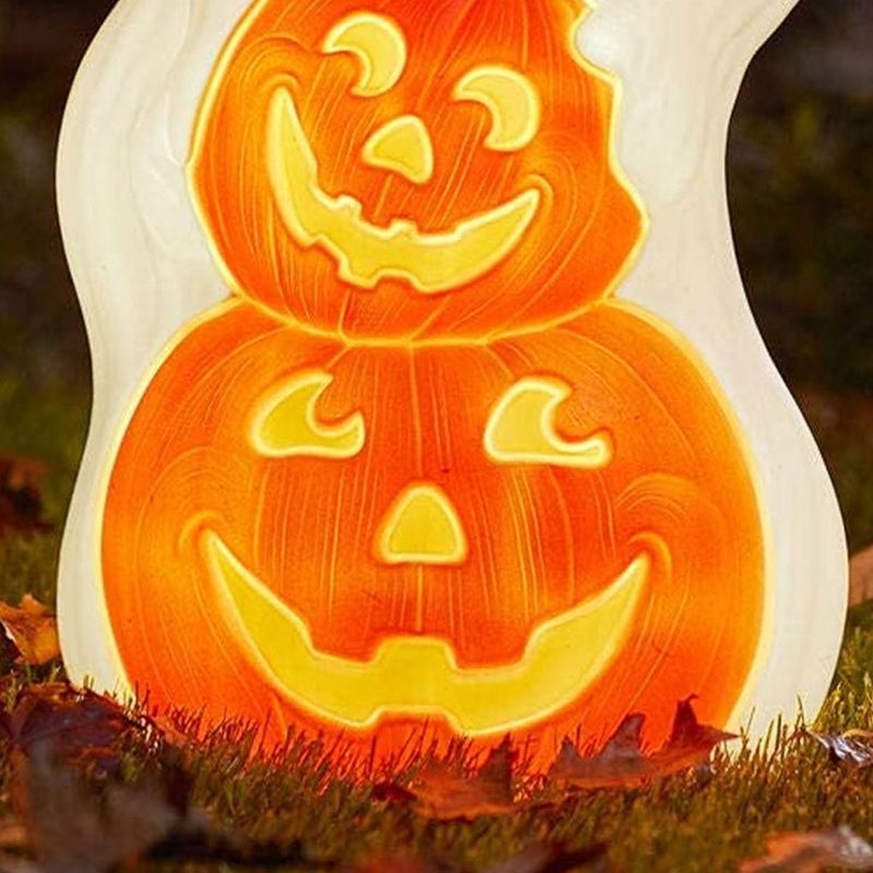 Union Products 56480 60-Watt Light Up Ghost and Pumpkin Halloween Outdoor Garden Statue Decoration Made from Blow-Molded Plastic, White/Orange, 5 of 7