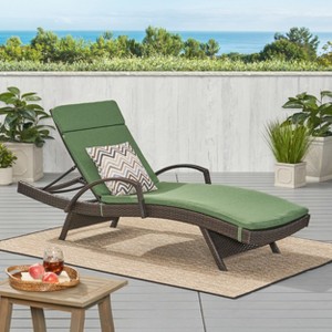 Christopher Knight Home Jessica Outdoor Rattan and Iron Adjustable Chaise Lounge with Cushion - 1 of 4
