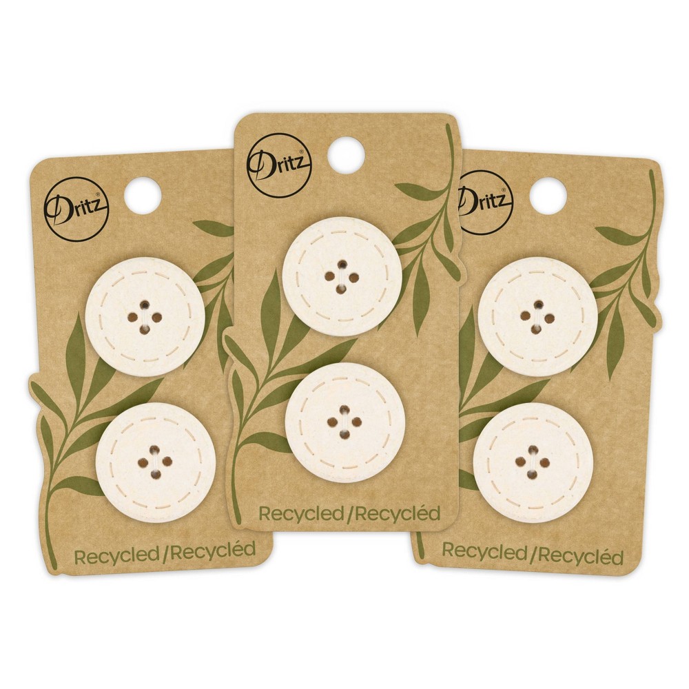 Dritz 25mm Recycled Cotton Round Stitch Buttons Natural: Sewing Fasteners, Beige, 6 Pieces