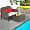 Tangkula 2PCS Patio Rattan Furniture Set Loveseat w/Coffee Table for Garden Porch Backyard Brown - 3 of 4