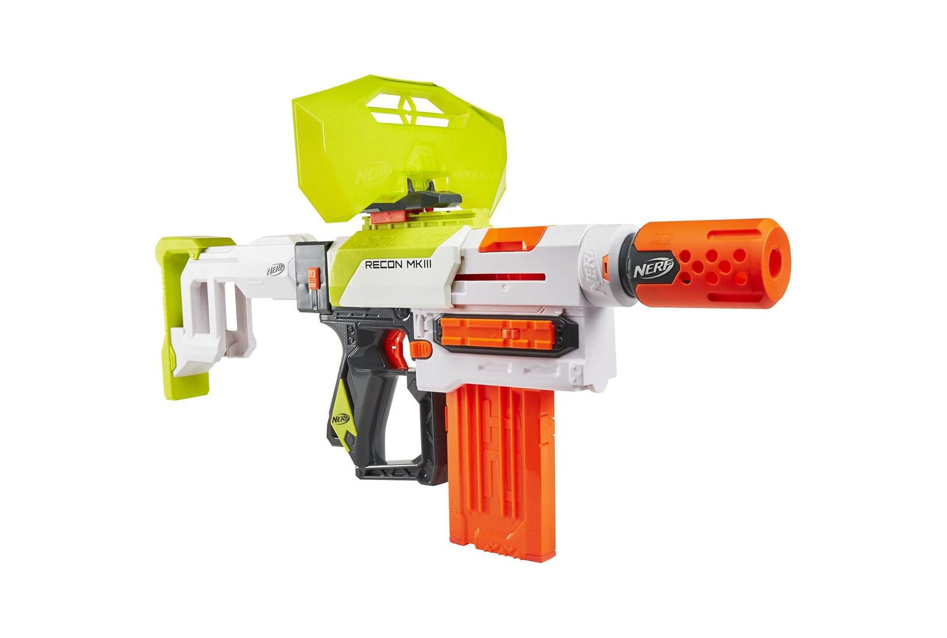 Nerf Modulus Recon MKIII Blaster – 4-in-1 Customizable Dart Blaster with Stock, Barrel, Shield, 12-Dart Clip & 12 Elite Darts