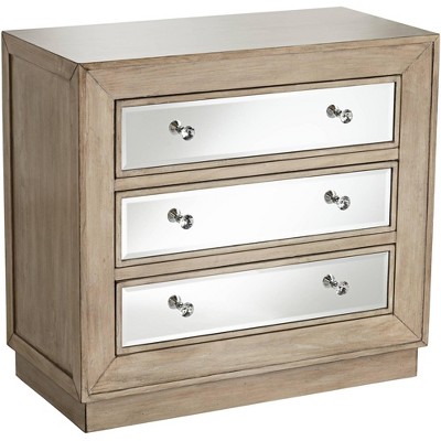 55 Downing Street Gabriella 32" Wide Mirrored and Oak Wood Drawer Accent Chest