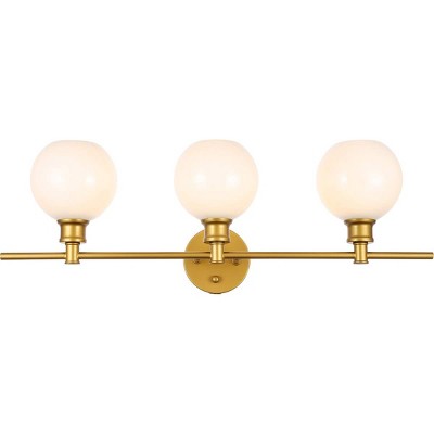 Elegant Lighting Collier 3 light Brass and Frosted white glass Wall sconce